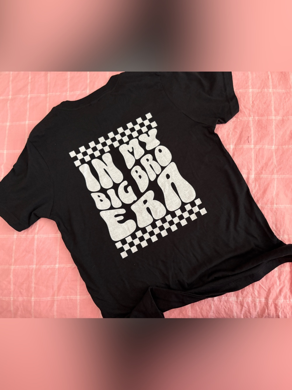 Black Graphic Boys Tee with White Retro 'In My Big Bro Era' Print- Size L
